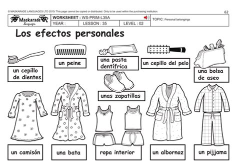 belongings in spanish